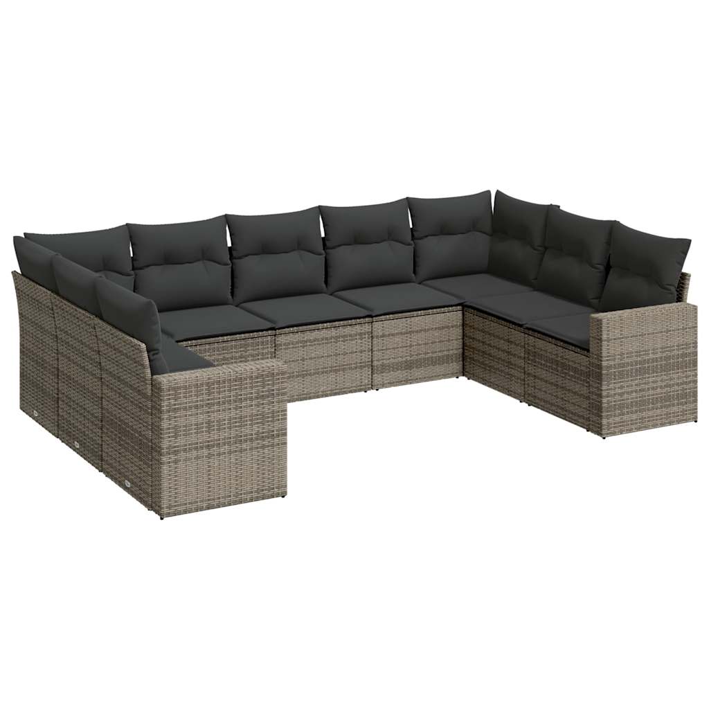 Vidaxl set de muebles de jardín 9 pzas y cojines ratán sintético gris