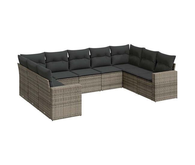Vidaxl set de muebles de jardín 9 pzas y cojines ratán sintético gris