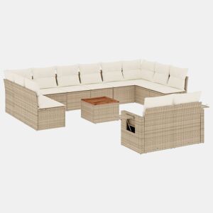 vidaXL 13 pcs conjunto de sofás p jardim com almofadões vime PE bege