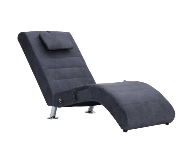 Vidaxl diván de masaje con almohada de piel de ante artificial gris