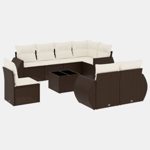 vidaXL 9 pcs conjunto sofás p jardim c almofadões vime PE castanho