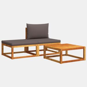 vidaXL Conjunto de sofás de jardim vidaXL de 3 peças com almofadas de madeira de acácia e corda