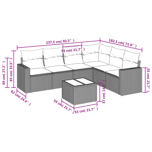 vidaXL 7 pcs conjunto de sofás p jardim com almofadões vime PE bege vidaXL 7 pcs conjunto de sofás p jardim com almofadões vime PE bege