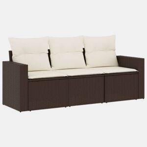 vidaXL 3 pcs conjunto sofás de jardim com almofadões vime PE castanho