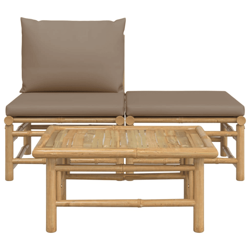 vidaXL 3 pcs conj. lounge jardim bambu almofadões cinzento-acastanhado