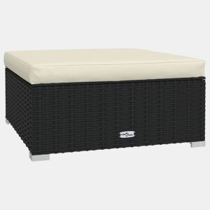 vidaXL Apoio de pés p jardim com almofadão 70x70x30 cm vime PE preto
