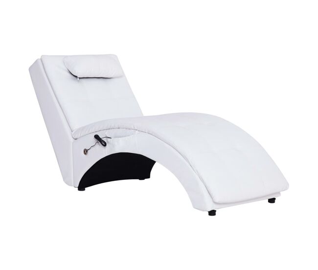 Vidaxl diván de masaje con almohada de cuero sintético blanco