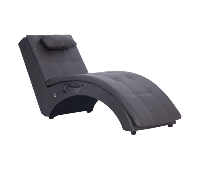 Vidaxl diván de masaje con almohada de cuero sintético gris