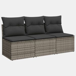 vidaXL Sofá de jardim de 3 lugares com almofadões vime PE cinzento