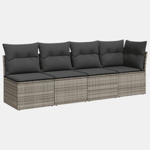 vidaXL Sofá de jardim 4 lugares com almofadões vime PE cinzento