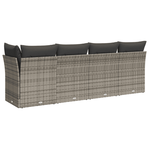 vidaXL Sofá de jardim 4 lugares com almofadões vime PE cinzento vidaXL Sofá de jardim 4 lugares com almofadões vime PE cinzento