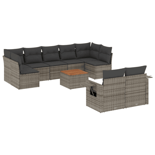 vidaXL 10 pcs conjunto sofás de jardim c almofadões vime PE cinzento vidaXL 10 pcs conjunto sofás de jardim c almofadões vime PE cinzento