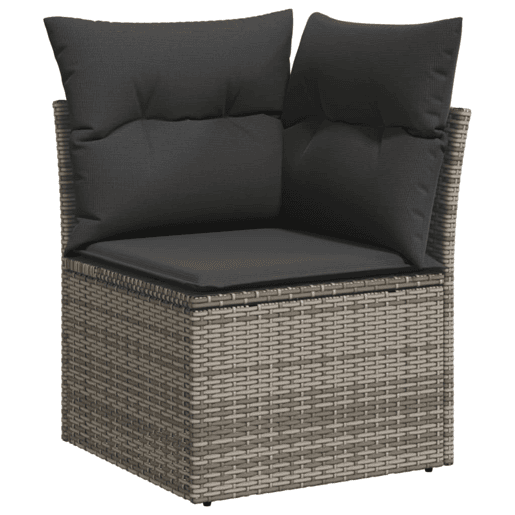 vidaXL 10 pcs conjunto sofás de jardim c almofadões vime PE cinzento vidaXL 10 pcs conjunto sofás de jardim c almofadões vime PE cinzento