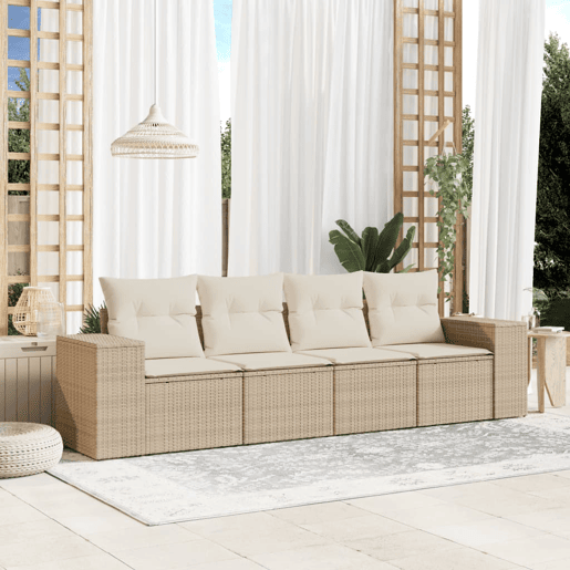 vidaXL 4 pcs conjunto de sofás para jardim c almofadões vime PE bege