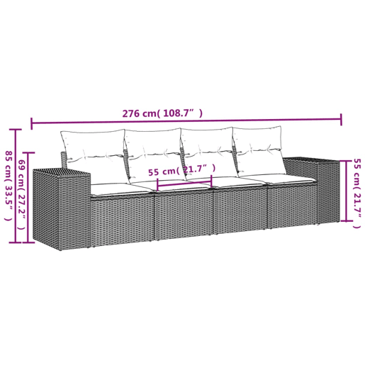 vidaXL 4 pcs conjunto de sofás para jardim c almofadões vime PE bege