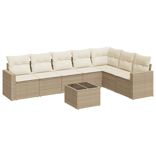 vidaXL 8 pcs conjunto de sofás p jardim com almofadões vime PE bege