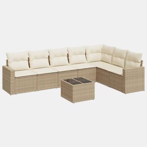 vidaXL 8 pcs conjunto de sofás p jardim com almofadões vime PE bege
