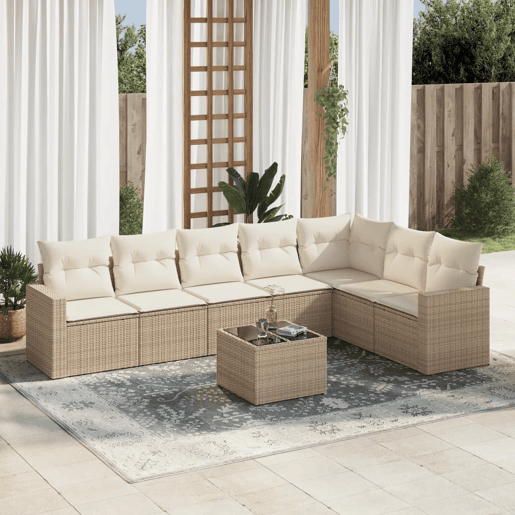 vidaXL 8 pcs conjunto de sofás p jardim com almofadões vime PE bege