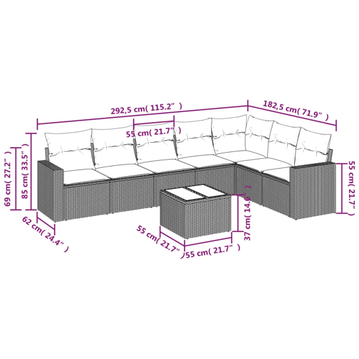 vidaXL 8 pcs conjunto de sofás p jardim com almofadões vime PE bege