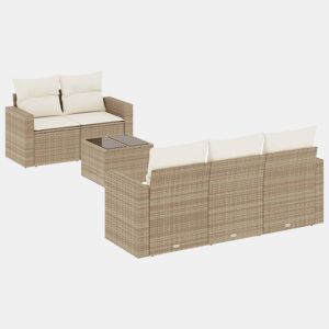 vidaXL 6 pcs conjunto de sofás p jardim com almofadões vime PE bege