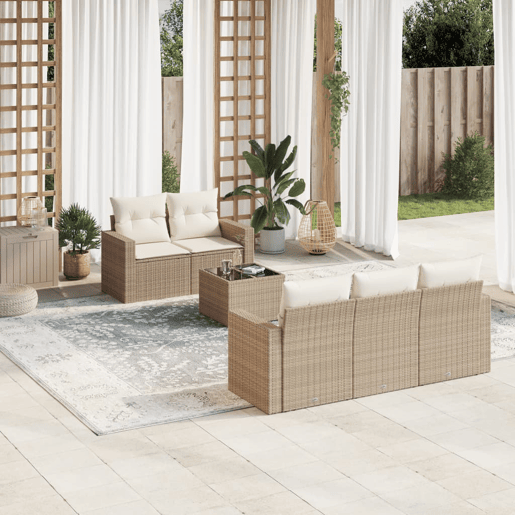 vidaXL 6 pcs conjunto de sofás p jardim com almofadões vime PE bege