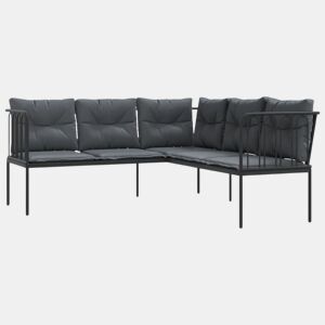 vidaXL Sofá de jardim c almofadões formato de L açotextilene preto