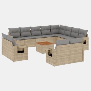 vidaXL 13 pcs conjunto de sofás p jardim com almofadões vime PE bege