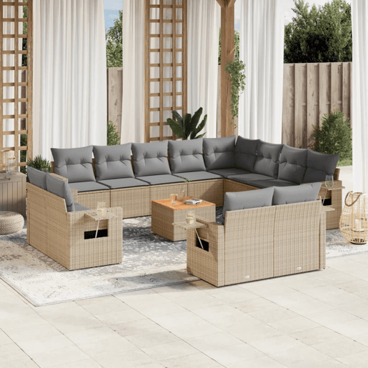 vidaXL 13 pcs conjunto de sofás p jardim com almofadões vime PE bege