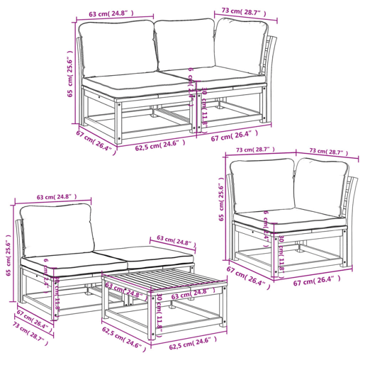 vidaXL 6 pcs conjunto lounge jardim calmofadões madeira maciça acácia vidaXL 6 pcs conjunto lounge jardim calmofadões madeira maciça acácia