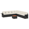vidaXL 10 pcs conjunto sofás de jardim c almofadões vime PE preto