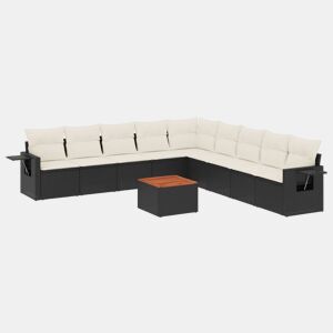 vidaXL 10 pcs conjunto sofás de jardim c almofadões vime PE preto