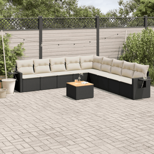 vidaXL 10 pcs conjunto sofás de jardim c almofadões vime PE preto vidaXL 10 pcs conjunto sofás de jardim c almofadões vime PE preto