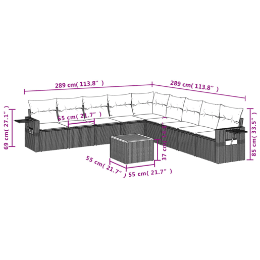 vidaXL 10 pcs conjunto sofás de jardim c almofadões vime PE preto vidaXL 10 pcs conjunto sofás de jardim c almofadões vime PE preto