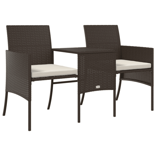 vidaXL Banco jardim 2 lugares c mesa centro e bancos vime PE castanho