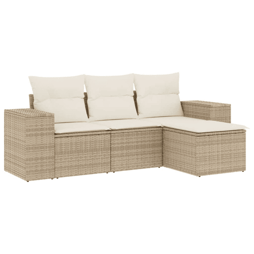 vidaXL 4 pcs conjunto de sofás para jardim c almofadões vime PE bege