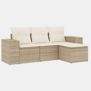 vidaXL 4 pcs conjunto de sofás para jardim c almofadões vime PE bege