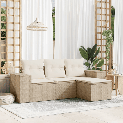 vidaXL 4 pcs conjunto de sofás para jardim c almofadões vime PE bege