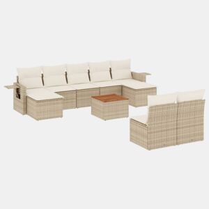 vidaXL 10 pcs conjunto de sofás p jardim com almofadões vime PE bege
