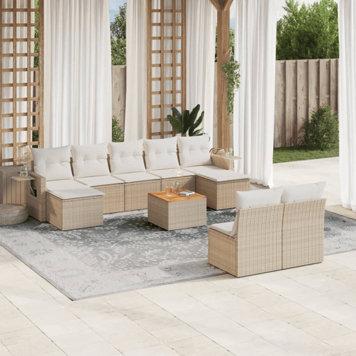 vidaXL 10 pcs conjunto de sofás p jardim com almofadões vime PE bege