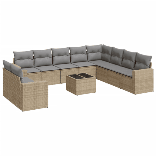 vidaXL 11 pcs conjunto sofás de jardim c almofadões vime PE bege