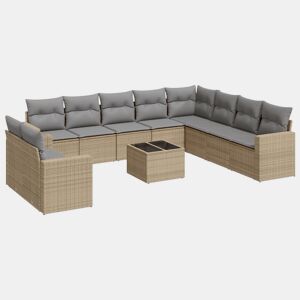 vidaXL 11 pcs conjunto sofás de jardim c almofadões vime PE bege