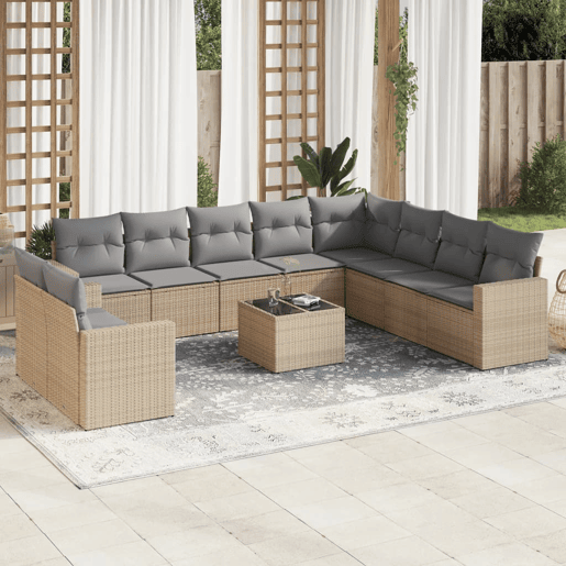 vidaXL 11 pcs conjunto sofás de jardim c almofadões vime PE bege