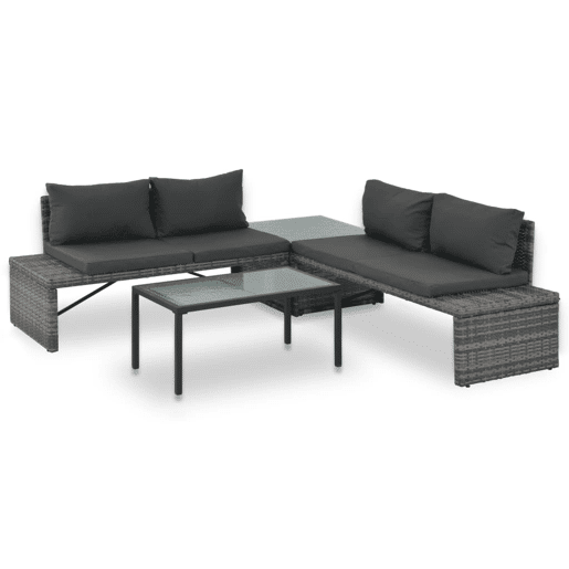 vidaXL Conjunto lounge de jardim c almofadões 3 pcs vime PE cinzento