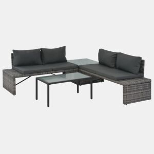 vidaXL Conjunto lounge de jardim c almofadões 3 pcs vime PE cinzento