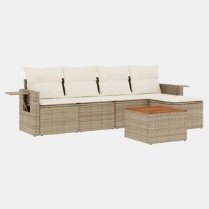 vidaXL 6 pcs conjunto de sofás p jardim com almofadões vime PE bege