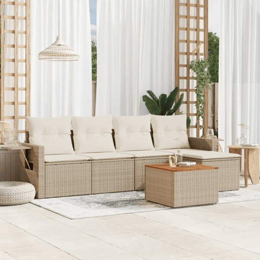 vidaXL 6 pcs conjunto de sofás p jardim com almofadões vime PE bege vidaXL 6 pcs conjunto de sofás p jardim com almofadões vime PE bege