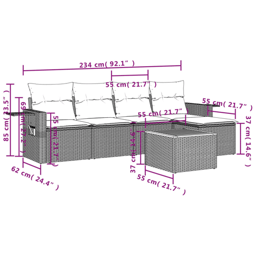 vidaXL 6 pcs conjunto de sofás p jardim com almofadões vime PE bege vidaXL 6 pcs conjunto de sofás p jardim com almofadões vime PE bege