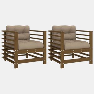 vidaXL Cadeiras de jardim c almofadões 2pcs pinho maciço castanho-mel