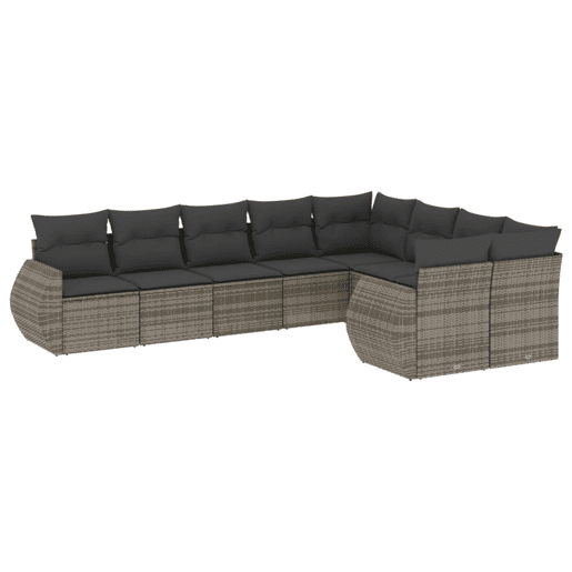 vidaXL 9 pcs conjunto sofás p jardim com almofadões vime PE cinzento