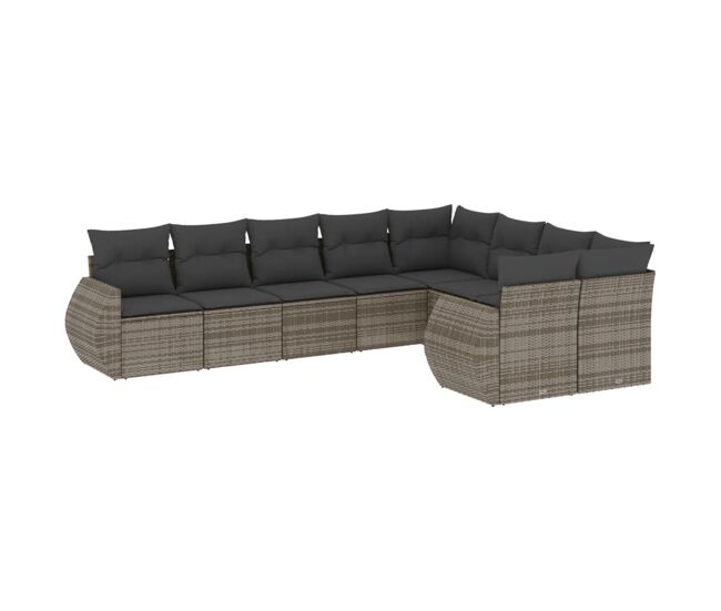 Vidaxl set de muebles de jardín 9 pzas y cojines ratán sintético gris